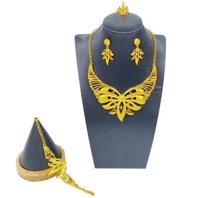 China 2021 TRENDY Fashion New Fashion Africa Indian Jewelry Hot Sale Jewelry 24K Zinc Alloy Necklace Four Piece Set for sale