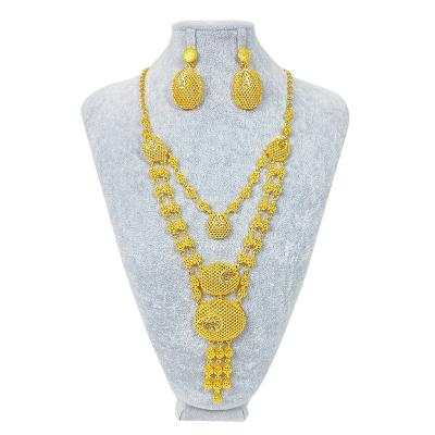 China Dubai 2021 Design 24K Round Hollow Zinc Alloy Necklace Set Latest FASHIONABLE Fine Jewelry Long for sale