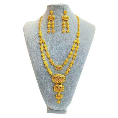 China Two Piece Set 2020 New FASHIONABLE Design 24K Long African Oval Hollow Zinc Alloy Necklace Jewelry Set for sale