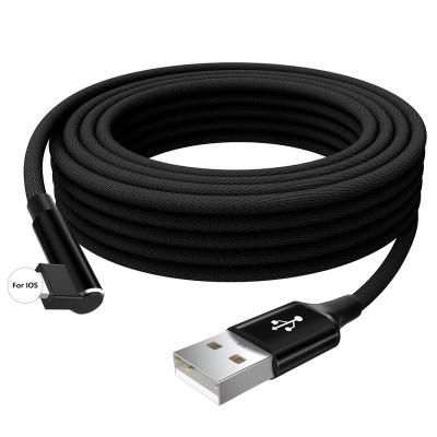 China Factory 10ft/16ft/26ft Braided USB Cell Phone Cable 90 Degree Cotton Elbow Long Wires Cable Charging Data To IOS Cable For Mobile Phone for sale