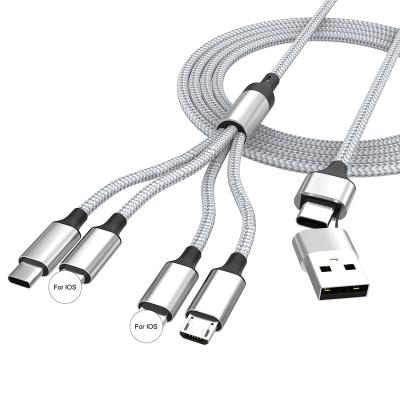 China Factory MP3/MP4 Player Nylon Braided Dual USB Cable 5A Fast Charging Cable 4in1 Multi Function USB Cable For IOS Micro Type C For Mobile Phone for sale