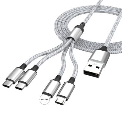 China Factory MP3/MP4 Player Nylon Braided Dual USB Cable 5A Fast Charging Cable 4in1 Multi Function Cable For IOS Micro Type C For Mobile Phone for sale