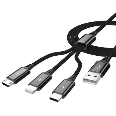 China MP3/MP4 Player USB Cable Factory Cotton Wires Braided Data Cable 5A 3in1 Multi Function USB Fast Charging Cable For IOS Micro Type C for sale