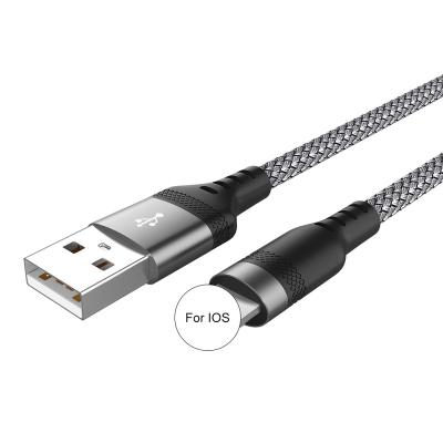 China Factory 1.5ft/3ft/6ft/10ft Braided Nylon and Double Net 2.4A Mobile Phone USB Cable Fast Charging Data Cable USB to IOS Data Cable for sale