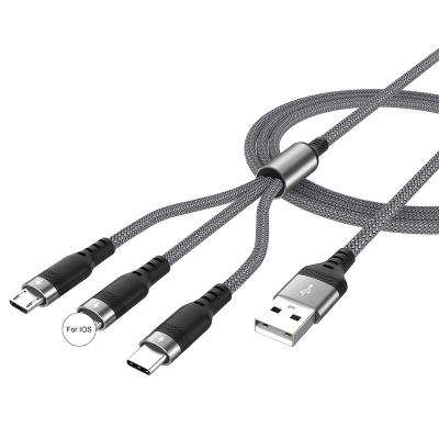 China MP3/MP4 player usb cable factory nylon and double 5A braided net cable 3in1 multi function quick charging cable for IOS micro c type for sale