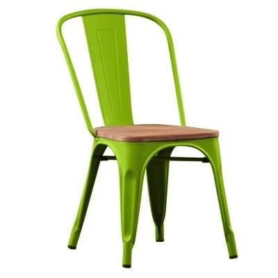 China Stackable Wooden Seat Wholesale Cafe Industrial Stackable Metal Restaurant Dining Chair for sale