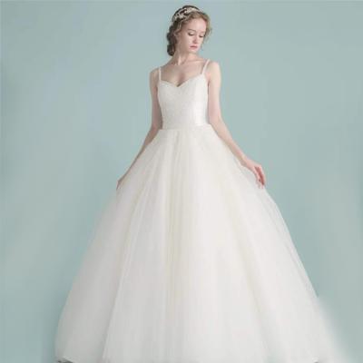 China Latest Style Slip French Wedding Reception Dress Big Edge Breathable Simple Wedding Dress For Bride for sale