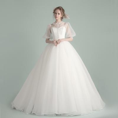 China 2022 Luxury Tulle Organza Fabric Lapel Breathable Sleeve Bridal Gowns Wedding Dress for sale