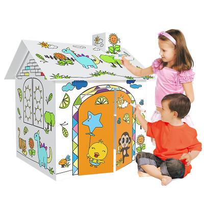 China Educational Toys OEM Children Painting Graffiti Creative Toy Large Paper Children DIY Drawing Doodle Doll Kids Room 3D Painted Cardboard Room for sale