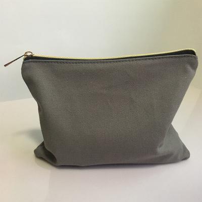 China Eco-friendly empty travel zipper canvas cosmetic order bags beauty canvas pouch make up bag cotton gray pouch with multicolor for option for sale