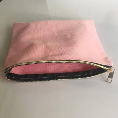 China Eco-friendly Stock Canvas Cosmetic Bag White Mixed Colors Canvas Makeup Bag Simple Fast Delivery Portable Travel Makeup Bag With Gold Zipper for sale