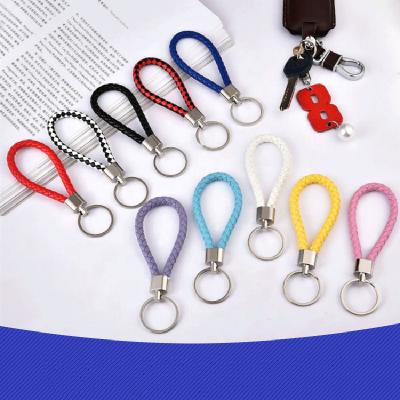 China Multicolor Braided PU Leather Key Chain Cheap Price Handmade Key Chain Holder Leather Braided Woven PU Leather Key Chain for sale