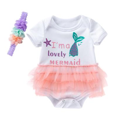 China Comfortable Baby Clothes HY-57 2PCS Sets New baby romper clothing Summer mermaid short Sleeve toddler triangle romper summer for sale