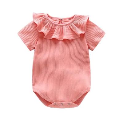 China Comfortable Baby Clothes HY-81 Solid Color Breathable A class Cotton Newborn baby romper clothing ruffled collar toddler triangle romper summer for sale