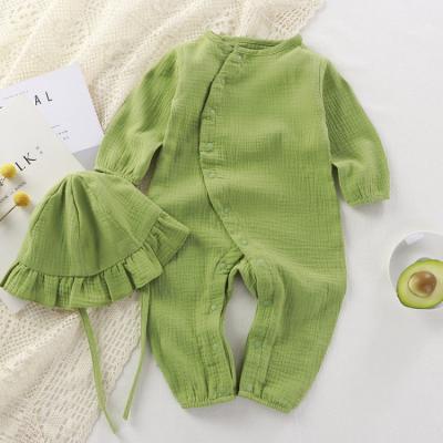 China Comfortable Baby Clothes HY-102 Newborn Long Romper + Hat Brand Baby Girl Designer Clothes Muslim Organic Cotton Gauze One Piece Baby Pajamas Romper for sale