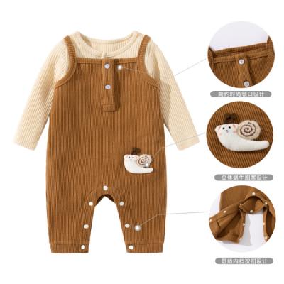 China Anti-Shrink HY-86 Autumn Spring Cartoon Snail Toddler 2pcs Clothes Set Long Sleeve Shirt and Suspender Pants Baby Boy sets for babies for sale