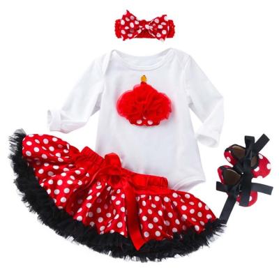 China Washable HY-61 4 PCS sets Birthday Dress Girls' Red Tank Top Dress Rose Polka dot Pattern Party For Little Girl Printed Dress Baby Girl for sale