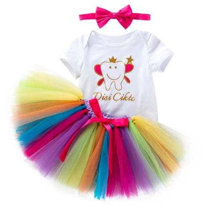 China Washable HY-65 3 PCS sets Short sleeve boutique birthday party infant romper children toddler 0 to 3 months baby girl dress for sale