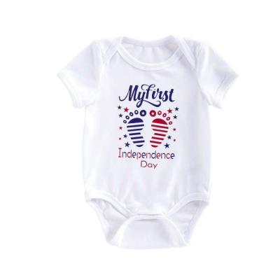 China Comfortable Baby Clothes HY-63 Unisex Solid Color pure Cotton Independence Day baby romper clothing short Sleeve toddler triangle romper summer for sale