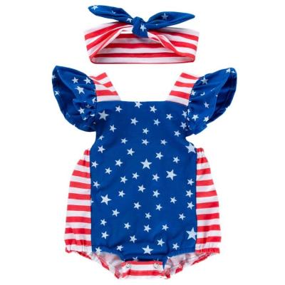 China Comfortable Baby Clothes HY-78 2 pcs Set  Independence Day baby romper clothing short Sleeve toddler triangle romper with Headband summer for sale