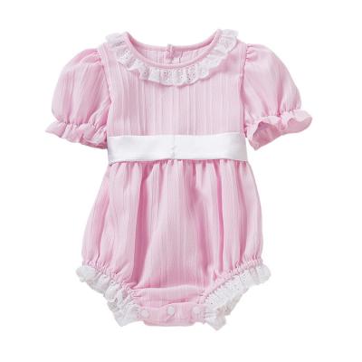 China Comfortable Baby Clothes HY-71 New Lace baby romper clothing Solid color Fashion short Sleeve toddler triangle romper summer for sale