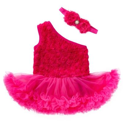 China Washable HY- 52 2 pcs sets Wholesale Valentine's Day Baby Toddler Romper Dress oblique shoulder Pink Skirt Set Girls for sale