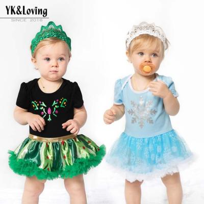 China Washable HY-30 2PCS Set Wholesale New Snow Princess cotton t shirt dress Baby kids With Head Wing Toddler Short sleeve Dresses for sale