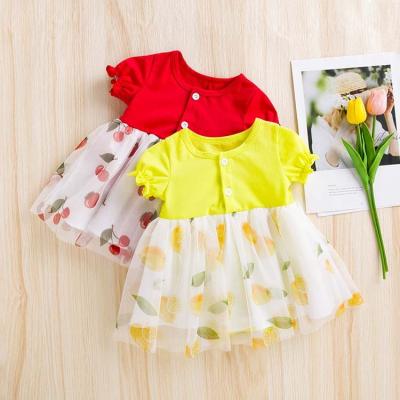 China Washable HY-62 Korea style Children Girl Clothing Kids Clothes Lemon Cherry Fruit Printing Summer Sleeveless Little Girls Dress for sale