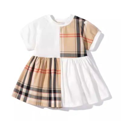 China Anti-wrinkle HY-85  Wholesale England style  A class Combed cotton Clothes Dress Girl Kids spring baby grid dress for sale