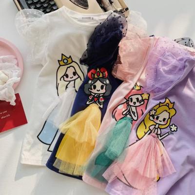 China Anti-wrinkle HY-107 Wholesale Cotton Cartoon Princess T Dress puff sleeves Clothes Girl Kids summer causal dress for little girls for sale