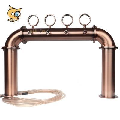 China Viable ALL IN Factory Supplier Stainless Steel Faucet Long Spacing 4 Way U Type Bronze Faucet 4 Deck Beer Tower Faucet With Hose Medallion for sale