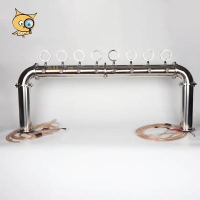 China Viable ALL IN Factory Supplier Stainless Steel Faucet Long Spacing 8 Way Silver 8 Way U Type Bridge Beer Tower Faucet With Hose Medallion for sale