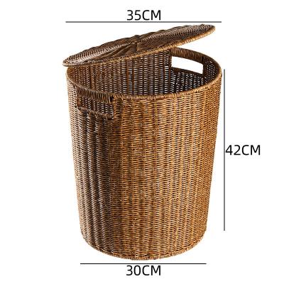 China Straw Woven Laundry Storage Basket Traditional Foldable Natural With Lid For Dirty Clothes&Plush Toys for sale