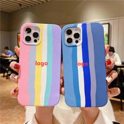 China Anti-fall cover devices soft rainbow liquid silicone phone case for iPhone 12 11 pro MAX With Custom LOGO Service for sale