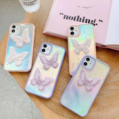 China 2021 New Arrivals Laser Butterfly Star Epoxy Glitter Shockproof Shockproof Girls Phone Case For iPhone 13 12 11 Pro Max Mini for sale