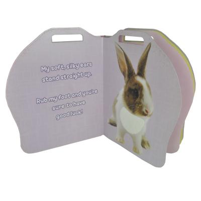 China paper & Interesting Vivid Custom Cardboard Baby Touch and Feel Bunny Child Board Book Printing with Handle and Real Fur for sale