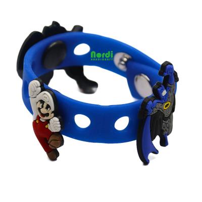 China Factory Wholesale Price Eco-Friendly Custom Kid Bracelet Cartoon Soft Silicon Wristband With PVC Charms for sale