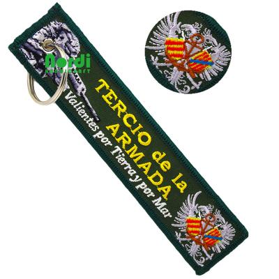 China Cheap custom apparel twill embroidered key chain ring /key chain /spray embroidery tag for sale