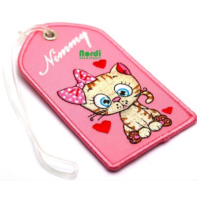 China Custom Embroidered Suitcase Fabric Material Embroidery Key Tag Luggage Tag With Your Own Logo for sale