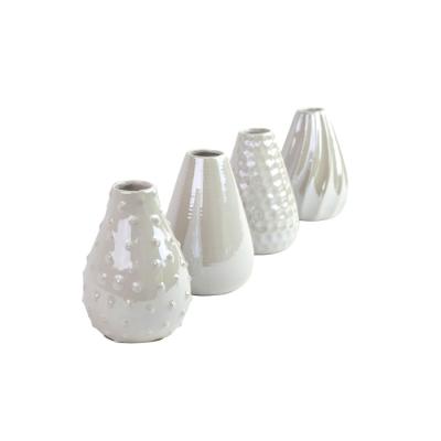 China Contemporary Set of 4 Mini Pearlised White Ceramic Bud Flower Vases for sale