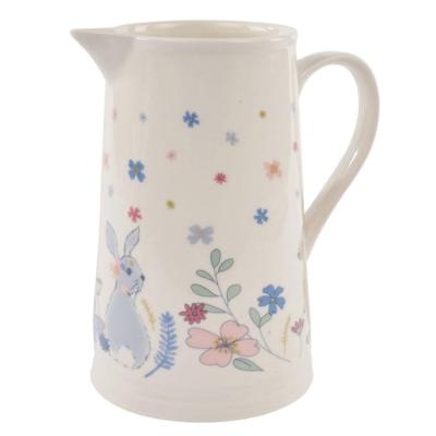 China Full Floral and Rabbit Sustainable Printed Ceramic Water Pitcher for sale