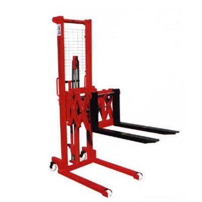 China MQY Hotels Double Scissor Reach Manual Stacker Hydraulic Reach Forklift for sale