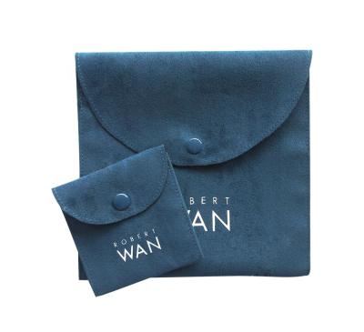 China Various Jewelry Packaging and Jewelry Bag High Quality Logo Microfiber Jewelry Bag Envelope Free Sample Protective Blue Velvet Flap Jewelry Bag Custom Made for sale