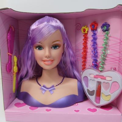 China Mini Short Straight Purple Hair Styling Girl Toy Fashion Shaping Big Head Dolls With Makeup Box for sale