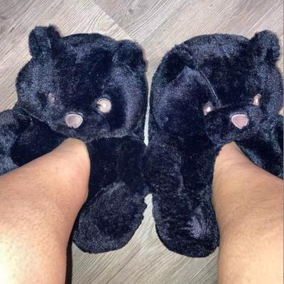 China Cushioning Wholesale New Style Bedroom Fuzzy Plush Animal Teddy Bear Slipper For Women Girls for sale