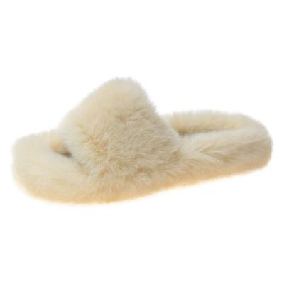 China New Fashion Trend Women's Winter Warm Blurred Two Women's Artificial Fur Slides Strap Fur Slides Artificial Fur Indoor Outdoor Animal Slippers for sale