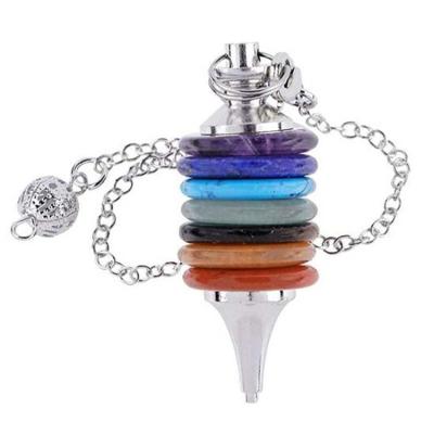 China ml CLASSIC Natural 7 Chakra Healing Crystal Round Slice Stone Pendulum for Chakra Therapy Reiki Balancing Divinations Meditation for sale