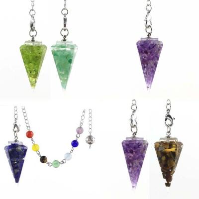 China CLASSIC Natural Healing Crystal Quartz Pendulums Necklace 7ml Chakra Headed Hexagonal Reiki Pendulum Stone Pendant With Bead Chain for sale