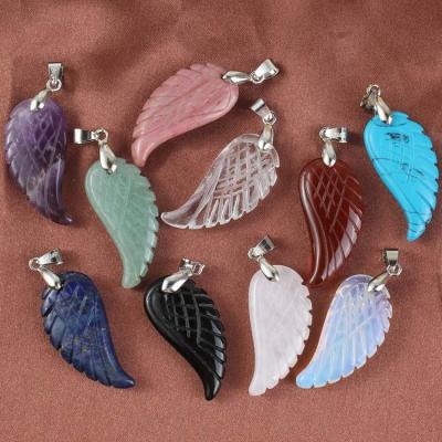 China Ml CLASSIC Angel Wings Stone Pendant Natural Cut Amethyst Rose Quartz Lapis Lzuli Agate Crystal Pendant for sale