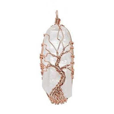 China CLASSIC ML Natural Crystal Quartz Stone Pendant Irregular Shape Stone Wire Wrapped Tree Of Life Pendant for sale